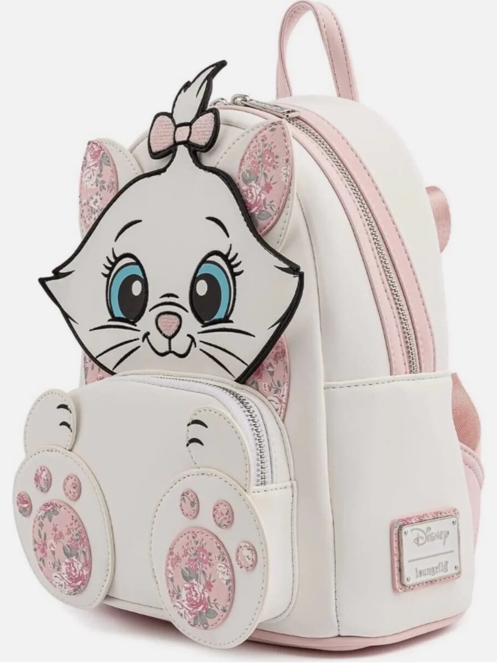 Loungefly White and Pink Marie Floral Mini Backpack